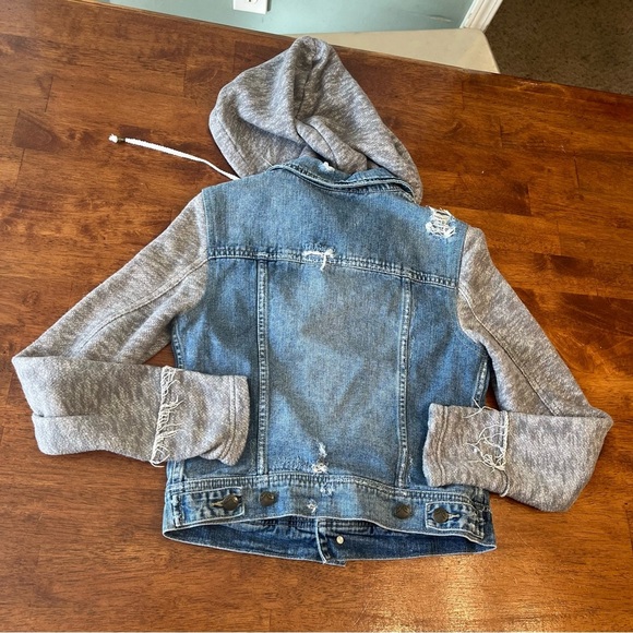 Free People distressed denim gray sleeve and hood jacket size xs - Picture 9 of 9